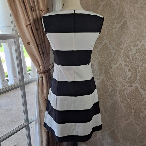 INC Size Medium Black/White Striped Sleeveless Dress Embellished Neckline EUC - Picture 5 of 10